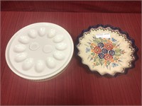 2 porcelain, egg plate and pie plate unmatched