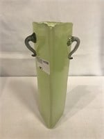 Art glass vase, triangle 10.5”h