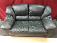 2 seat green leather sofa