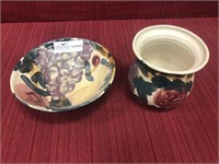 2 Watson Tipp City Ohio pottery, bowl 8”d, jar