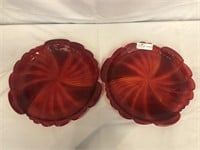 Pair ruby glass platter 15”d