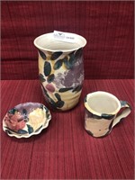 3 pc Watson Tipp City Ohio pottery vase 8.5”h,