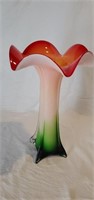 14.5 inch tall blown glass trumpet flower vase.
