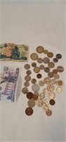 Collection of foreign money. Cash and coin