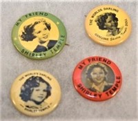 Set of 4 Shirley Temple pin back buttons