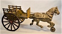 Original cast iron horse & cart, rider missing