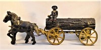 Original Kenton cast iron horse & log wagon with