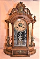 Ansonia Triumph shelf clock with key & pendulum,