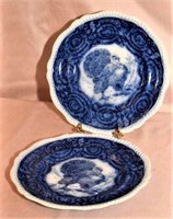 Pair Flow Blue turkey plates, by Copeland Spode