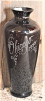 Chicago 1933 black amethyst vase 9” height