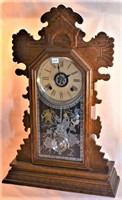 Ansonia Belmont carved shelf clock, with key and