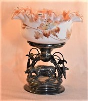 Victorian brides’ basket, peach on milk glass