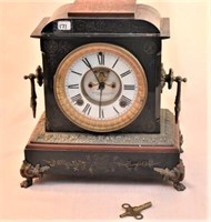 Ansonia iron cased mantle clock, open escapement,