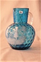 Mary Gregory pitcher, Inverted Thumbprint 9”