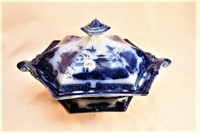 J. Clementson Ironstone flow blue covered dish