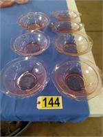 7 Pink Glass Serving Bowls