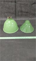 2 Green Porcelain Enameled Light Shades
