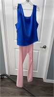 Pink pants small blue top