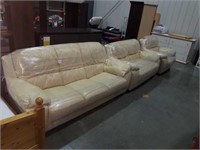 Cream leather sofa set worn