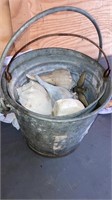 Galvanized buckets, sea shells