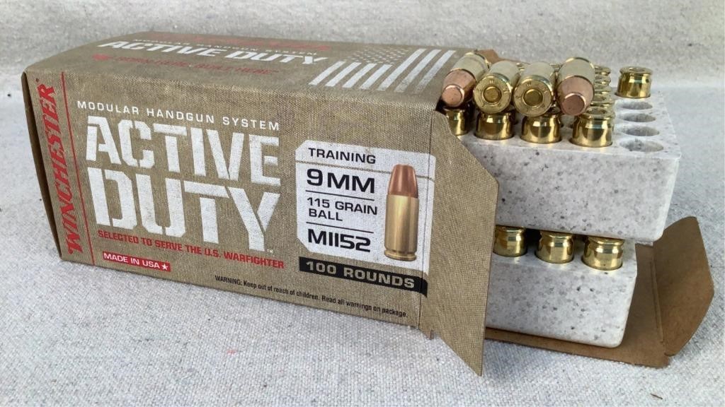 (100) Winchester Active Duty 9MM ammunition