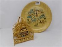 Mid Century Bamboo Coasters & Plate