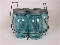 Blue Ball jars w/zinc lids in carrier