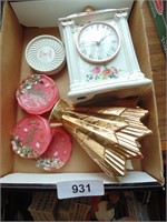 Mantle Clock, Coasters & Vase