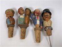 4 Carved Wooden character corks