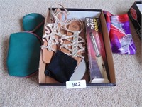 Hand Bags, Scarf, Size 9 Sandals, Curling Iron
