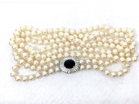 Double Strand Pearl Necklace with Jeweled Clasp