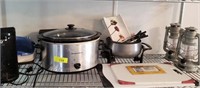 GROUP LOT- CROCK POT, CAN OPENER, CUTTING BOARDS