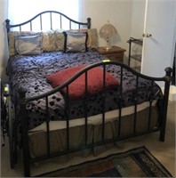 QUEEN IRON BED WITH MATTRESSES, HEAD FOOT RAILS,