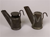 2 Antique Tin Miners Teapot hot cap lamps