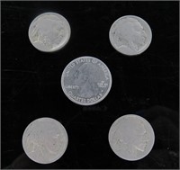 (5) Assorted Buffalo Nickels & Quarter