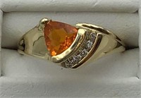 Ladies 14K YG Mexican fire opal/diamond ring
