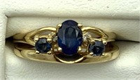 14K yellow gold sapphire & diamond ring