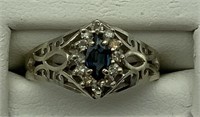 14K white gold ring w/ sapphire & diamond