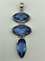 925 pendant w/ 3 large faceted blue stones