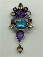 Large sterling & multi colored gemstone pendant
