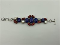 Unmarked silver w/ red coral, blue lapis &