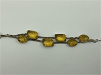 Unmarked silver bracelet w/ 6 amber