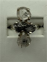 Unmarked silver ring w/ 2 quartz stones