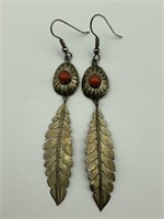 Sterling & coral Feather earrings