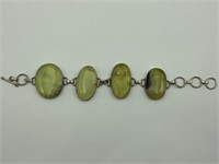 Unmarked Silver & polished stone bracelet