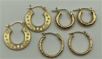 3 pair 14K & 10K yellow gold hoop earrings