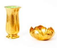 Vintage Pickard China Gold Tulip Bowl and Vase