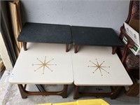 (2X)  Mid-Century Step End Tables with Starburst