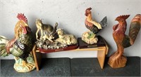 Box Lot of Animal Figurines + Small Shelf