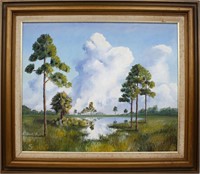 FLORIDA LANDSCAPE CLOUDY DAY OIL PAINTING